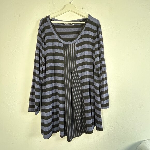 Habitat Tops - Habitat Womens Striped Long Sleeve Swing Tunic XL Rayon Blend Stretch Black Blue